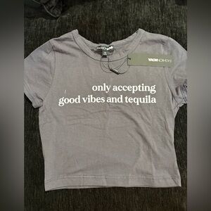 Fashion Nova Gray Crop Tee - 'only accepting good vibes and tequila'